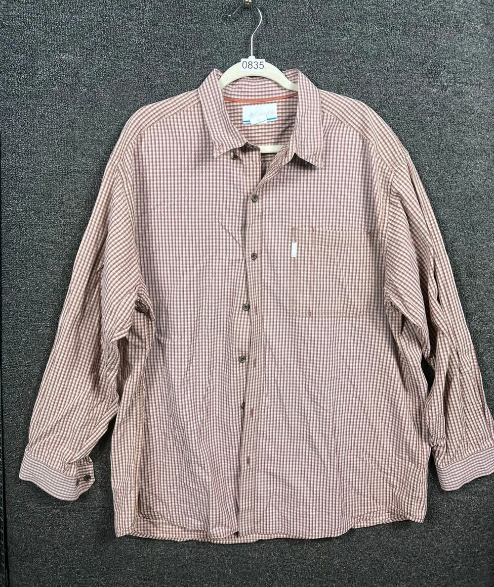 Columbia Button Down Shirt Mens Size XXL Brown Plaid Outdoor Long Sleeve Pockets